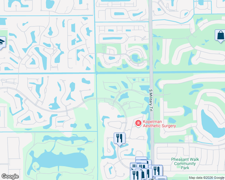 map of restaurants, bars, coffee shops, grocery stores, and more near 5322 Ascot Bend in Boca Raton
