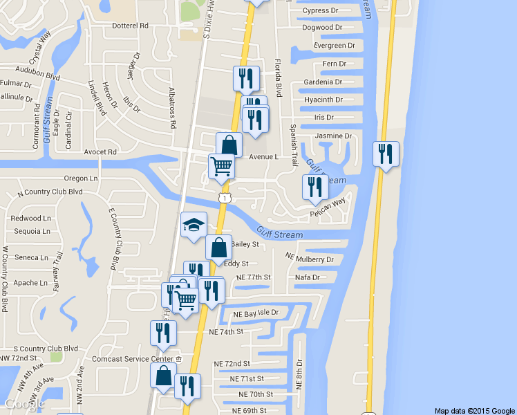 map of restaurants, bars, coffee shops, grocery stores, and more near 3516 Harbor Circle in Delray Beach