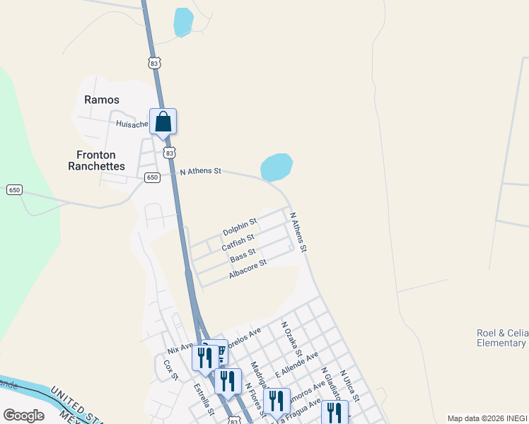 map of restaurants, bars, coffee shops, grocery stores, and more near 358 Dolphin Street in Roma