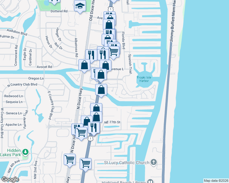 map of restaurants, bars, coffee shops, grocery stores, and more near 3516 Harbor Circle in Delray Beach