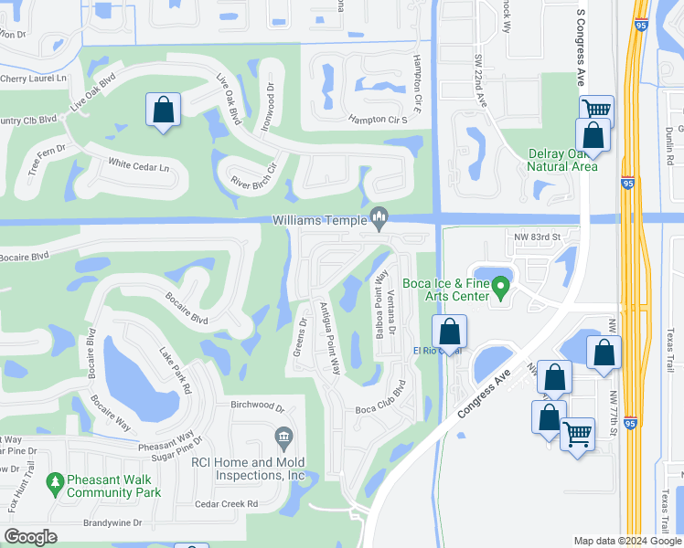 map of restaurants, bars, coffee shops, grocery stores, and more near 17215-1 Boca Club Boulevard in Boca Raton