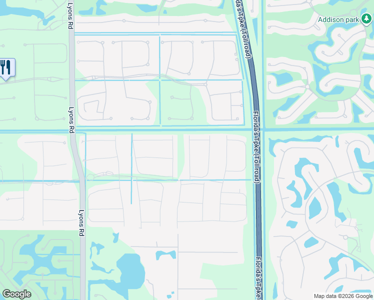 map of restaurants, bars, coffee shops, grocery stores, and more near 17050 Five Waters Avenue in Sunrise