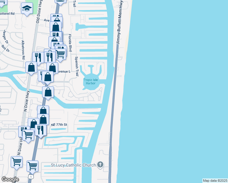 map of restaurants, bars, coffee shops, grocery stores, and more near 2912 South Ocean Boulevard in Highland Beach
