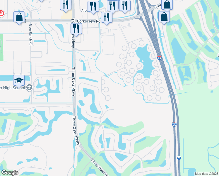 map of restaurants, bars, coffee shops, grocery stores, and more near 10823 Ani Circle in Estero