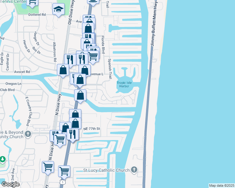 map of restaurants, bars, coffee shops, grocery stores, and more near 951 Spanish Circle in Delray Beach