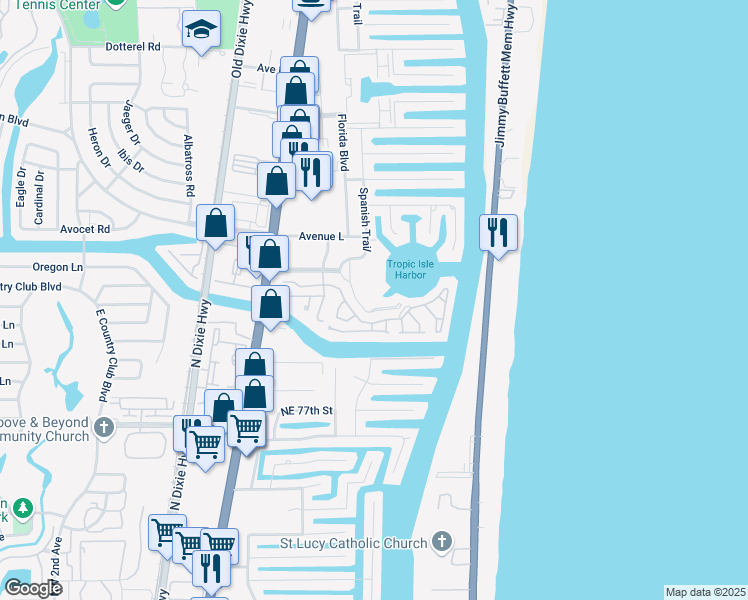 map of restaurants, bars, coffee shops, grocery stores, and more near 951 Spanish Circle in Delray Beach
