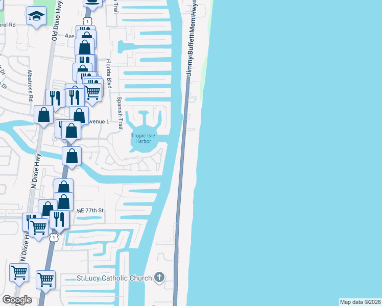 map of restaurants, bars, coffee shops, grocery stores, and more near 2912 South Ocean Boulevard in Highland Beach