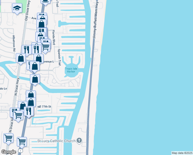 map of restaurants, bars, coffee shops, grocery stores, and more near 2912 South Ocean Boulevard in Highland Beach
