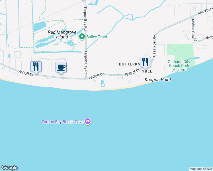 map of restaurants, bars, coffee shops, grocery stores, and more near 2445 West Gulf Drive in Sanibel