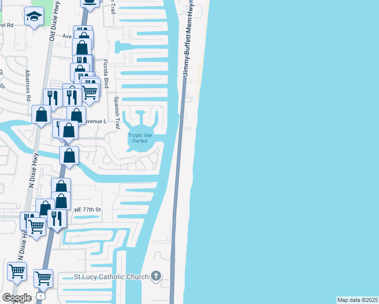 map of restaurants, bars, coffee shops, grocery stores, and more near 2912 South Ocean Boulevard in Highland Beach