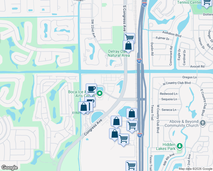 map of restaurants, bars, coffee shops, grocery stores, and more near 8237 Peninsula Corp Circle in Boca Raton