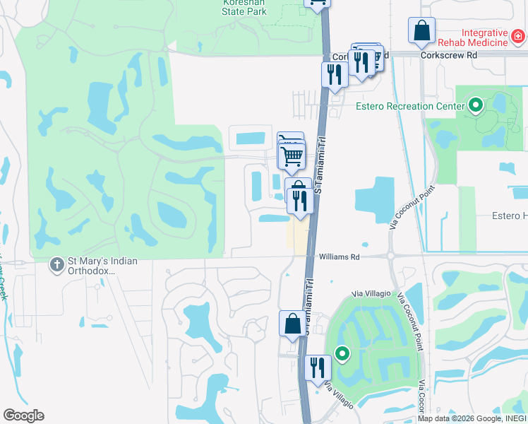 map of restaurants, bars, coffee shops, grocery stores, and more near 8 Cherry Blossom Court in Estero