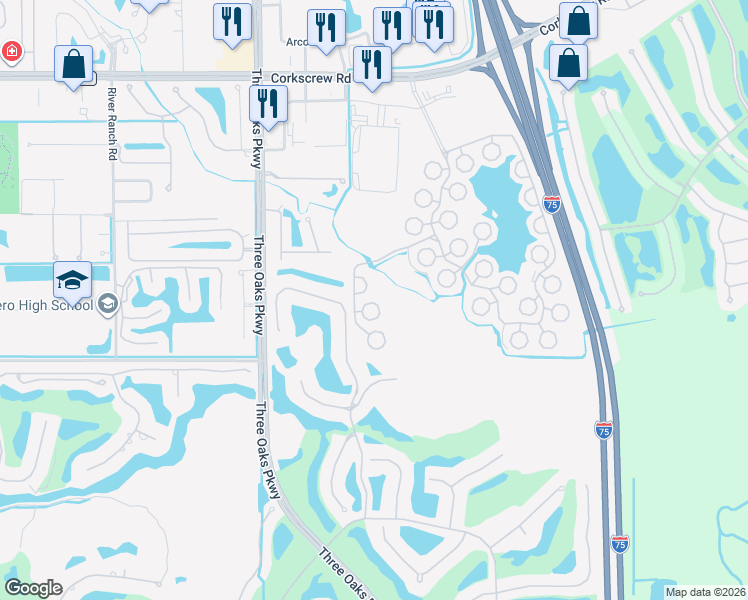 map of restaurants, bars, coffee shops, grocery stores, and more near 10823 Ani Circle in Estero