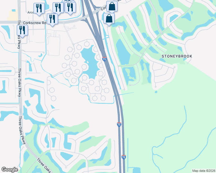 map of restaurants, bars, coffee shops, grocery stores, and more near 10910 Snowy Egret Circle in Estero