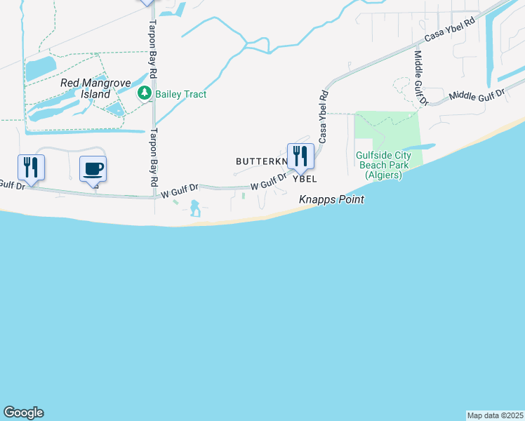 map of restaurants, bars, coffee shops, grocery stores, and more near 2265 West Gulf Drive in Sanibel