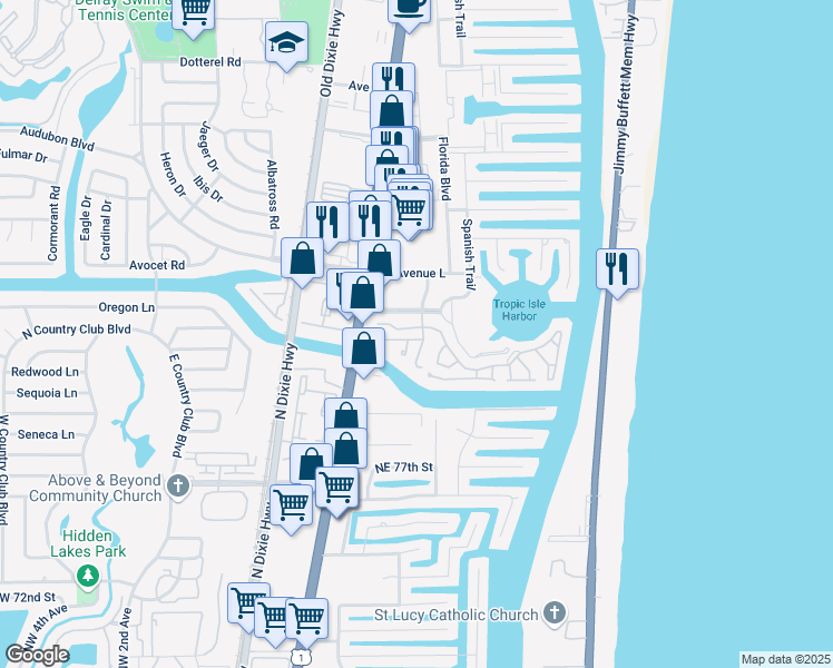 map of restaurants, bars, coffee shops, grocery stores, and more near 3482 Harbor Circle in Delray Beach