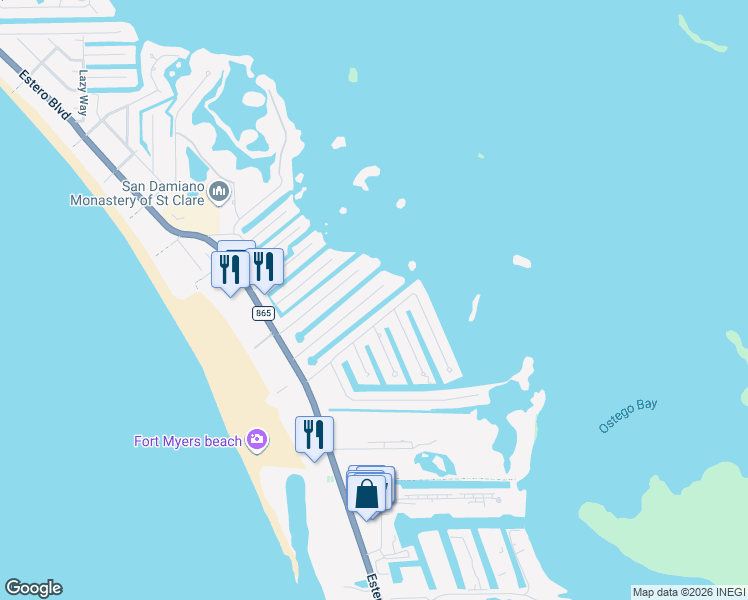 map of restaurants, bars, coffee shops, grocery stores, and more near 228 Ibis Street in Fort Myers Beach