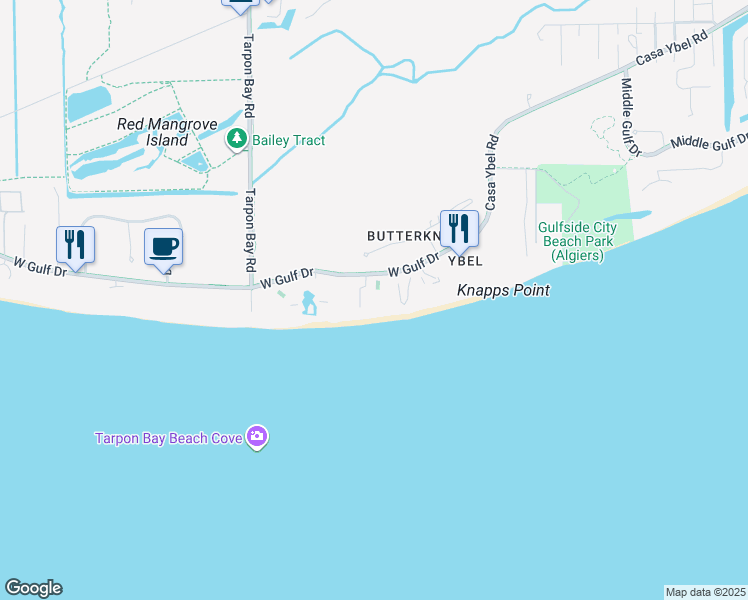 map of restaurants, bars, coffee shops, grocery stores, and more near 2311 West Gulf Drive in Sanibel