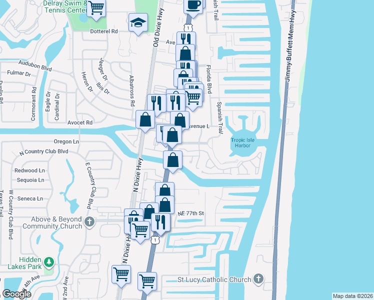 map of restaurants, bars, coffee shops, grocery stores, and more near 10 Bosun Way in Delray Beach