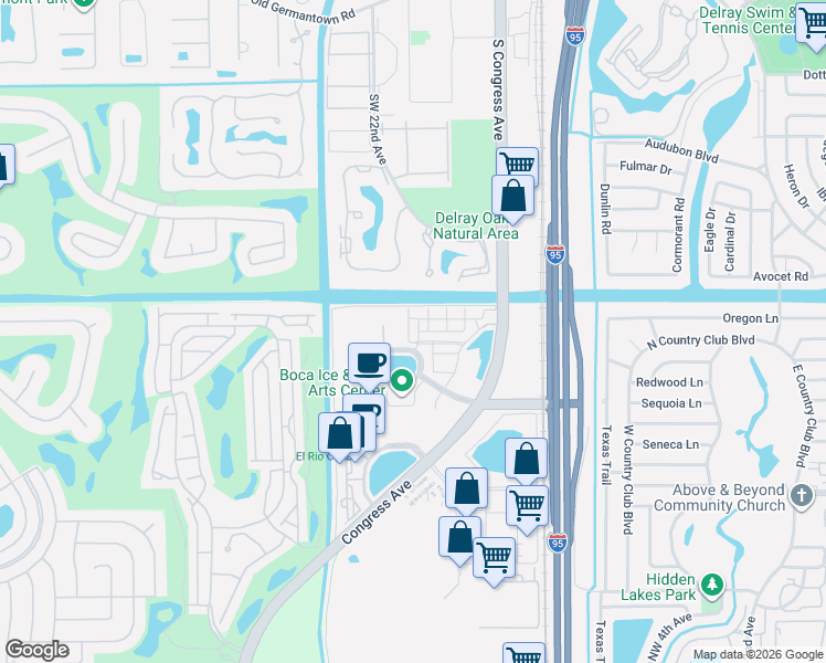 map of restaurants, bars, coffee shops, grocery stores, and more near 8335 Northwest 8 Way in Boca Raton