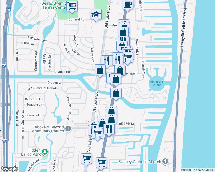 map of restaurants, bars, coffee shops, grocery stores, and more near 712 Delray Bay Drive in Delray Beach