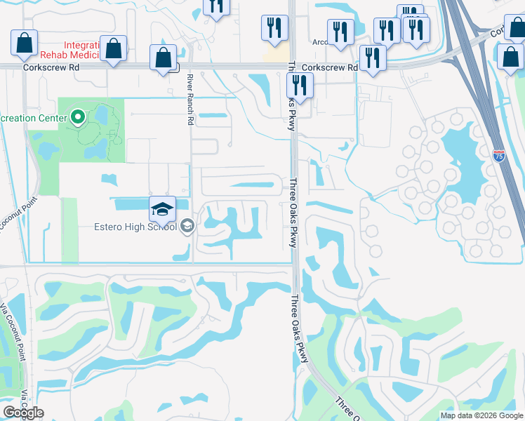 map of restaurants, bars, coffee shops, grocery stores, and more near 9904 Springlake Circle in Estero