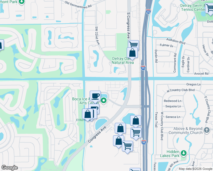 map of restaurants, bars, coffee shops, grocery stores, and more near 8335 Northwest 8 Way in Boca Raton