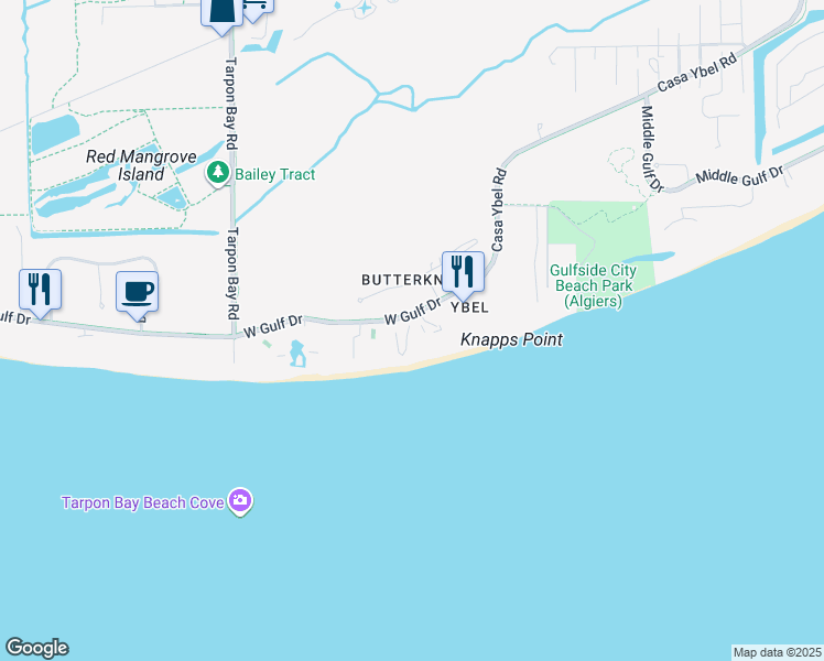 map of restaurants, bars, coffee shops, grocery stores, and more near 2265 West Gulf Drive in Sanibel