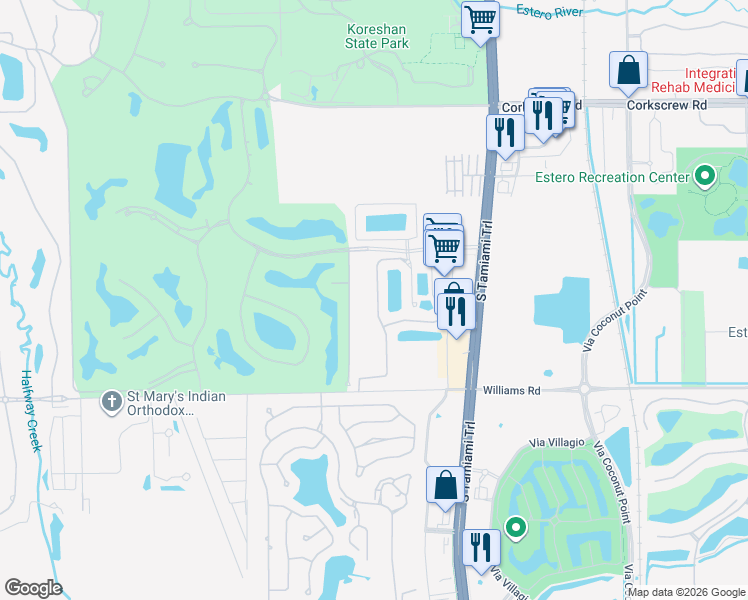 map of restaurants, bars, coffee shops, grocery stores, and more near 204 Baccarat in Estero