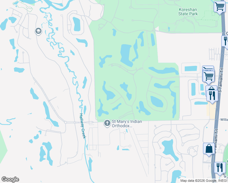 map of restaurants, bars, coffee shops, grocery stores, and more near 21740 Palmetto Dunes Drive in Estero