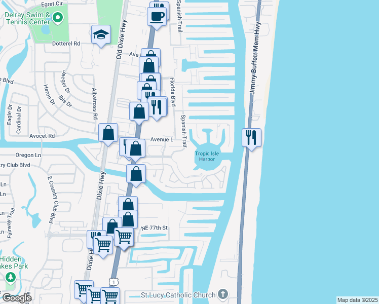 map of restaurants, bars, coffee shops, grocery stores, and more near 3351 Spanish Trail in Delray Beach