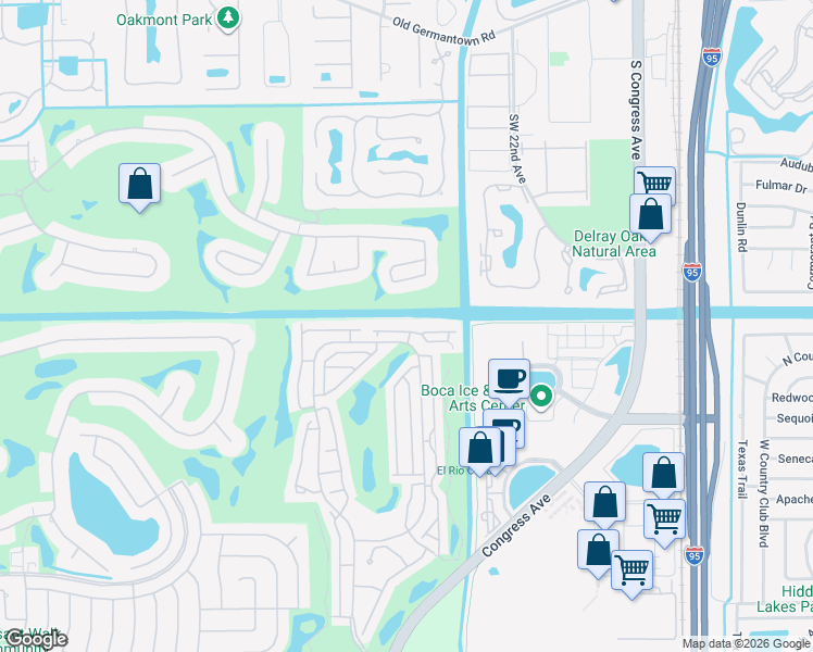 map of restaurants, bars, coffee shops, grocery stores, and more near 3739 Mykonos Court in Boca Raton