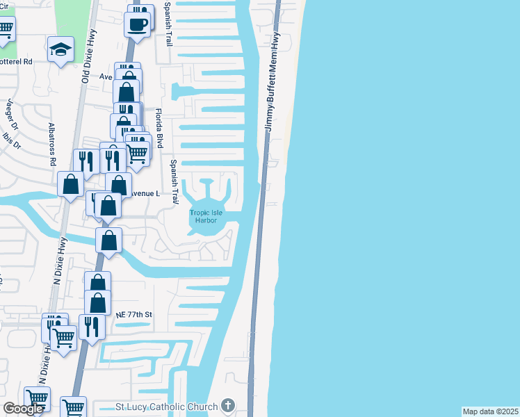 map of restaurants, bars, coffee shops, grocery stores, and more near 2817 South Ocean Boulevard in Highland Beach