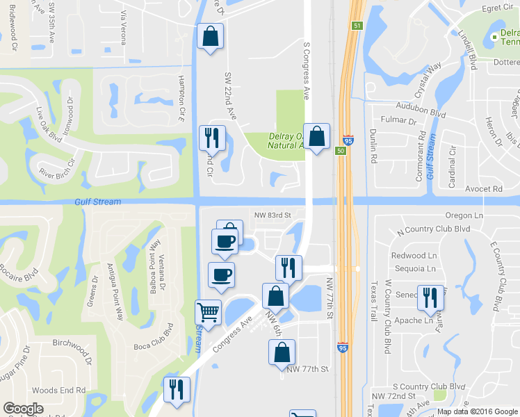 map of restaurants, bars, coffee shops, grocery stores, and more near 8335 Northwest 8 Way in Boca Raton