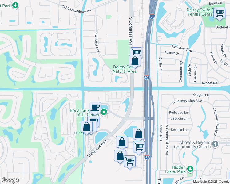 map of restaurants, bars, coffee shops, grocery stores, and more near 8335 Northwest 7th Court in Boca Raton