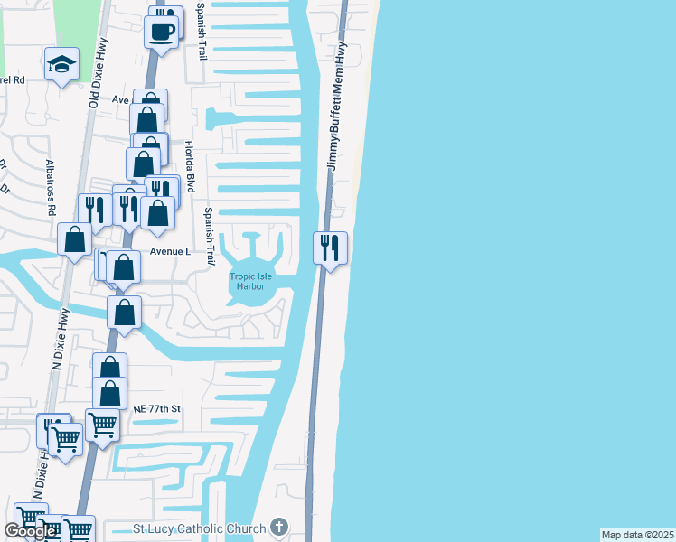 map of restaurants, bars, coffee shops, grocery stores, and more near 2817 South Ocean Boulevard in Highland Beach