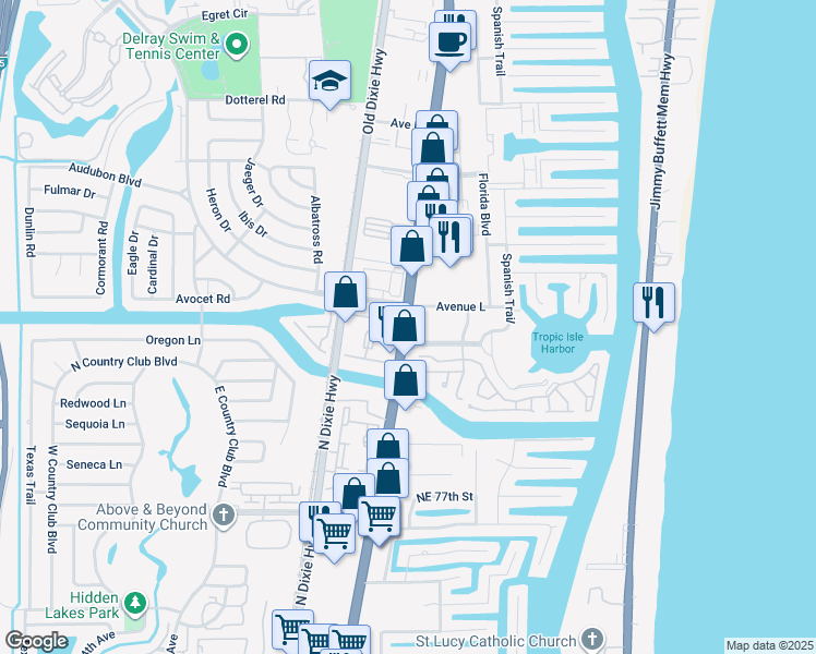 map of restaurants, bars, coffee shops, grocery stores, and more near 3315 South Federal Highway in Delray Beach
