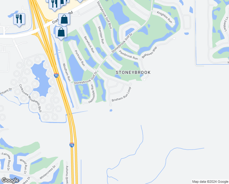 map of restaurants, bars, coffee shops, grocery stores, and more near 11533 Woodmount Lane in Estero