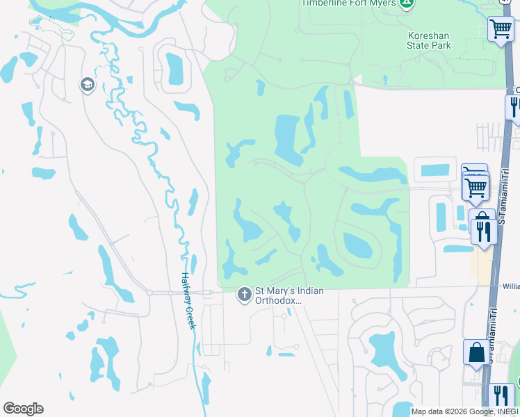map of restaurants, bars, coffee shops, grocery stores, and more near 21740 Palmetto Dunes Drive in Estero