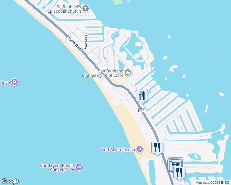 map of restaurants, bars, coffee shops, grocery stores, and more near 6070 Gulf Road in Fort Myers Beach