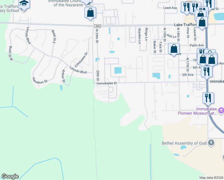 map of restaurants, bars, coffee shops, grocery stores, and more near c21 Gettys Drive in Immokalee