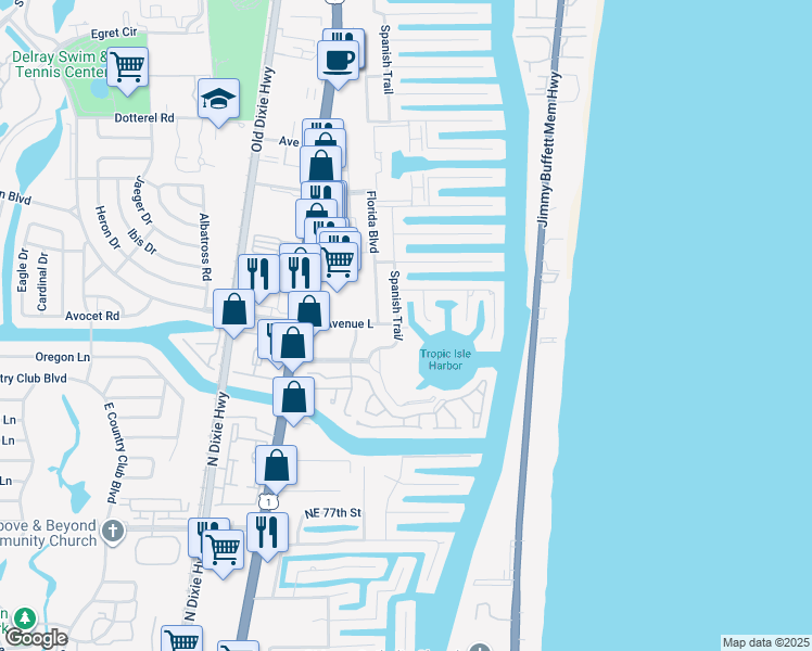 map of restaurants, bars, coffee shops, grocery stores, and more near 3010 Jasmine Terrace in Delray Beach