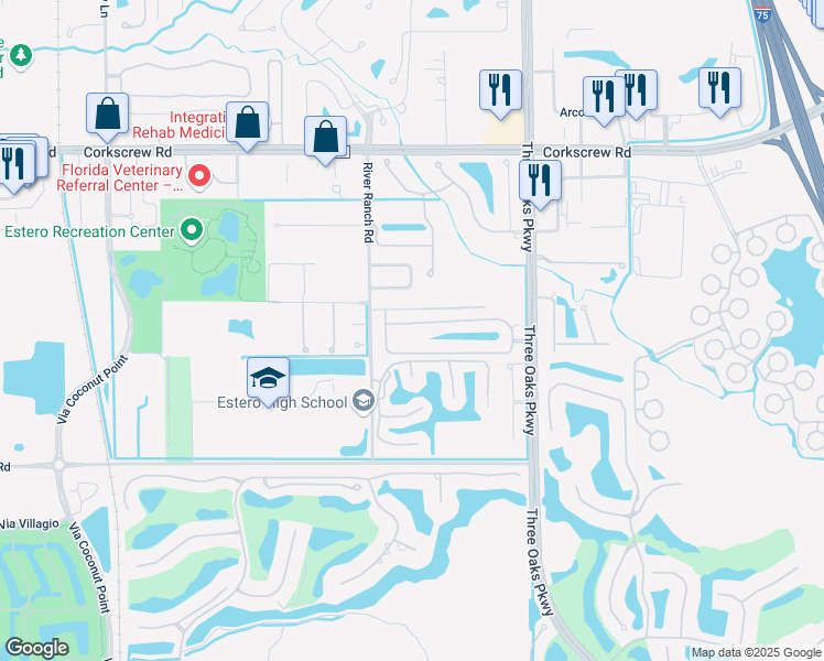 map of restaurants, bars, coffee shops, grocery stores, and more near 9840 Colonial Walk South in Estero