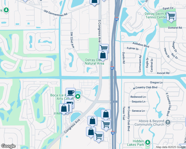 map of restaurants, bars, coffee shops, grocery stores, and more near 3122 Southwest 20th Terrace in Delray Beach