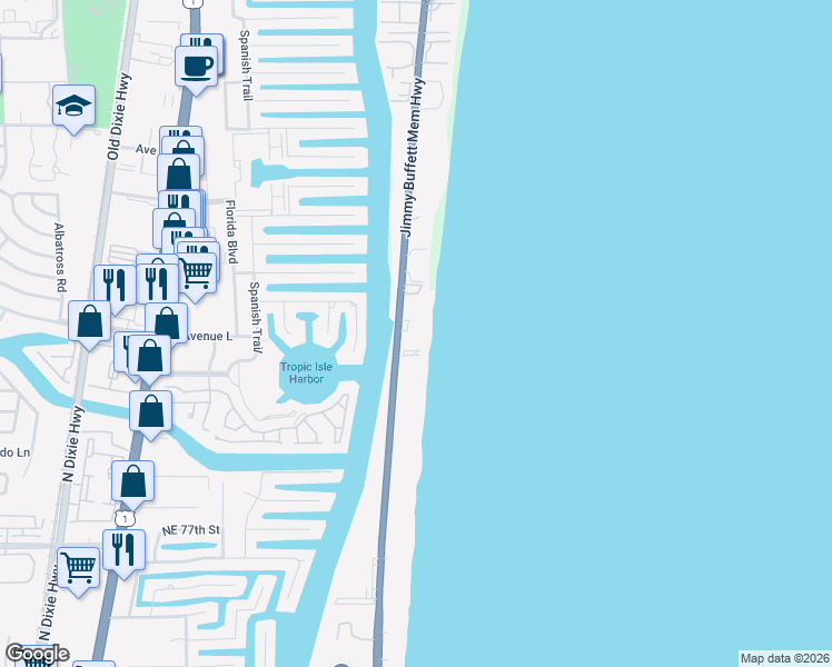 map of restaurants, bars, coffee shops, grocery stores, and more near 2727 South Ocean Boulevard in Highland Beach