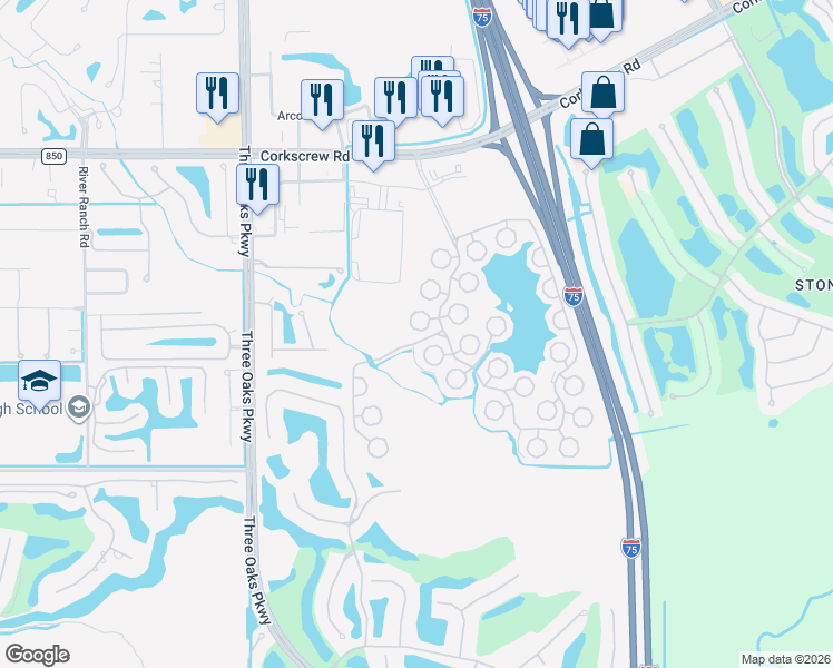 map of restaurants, bars, coffee shops, grocery stores, and more near 10741 Rio Mar Circle in Estero