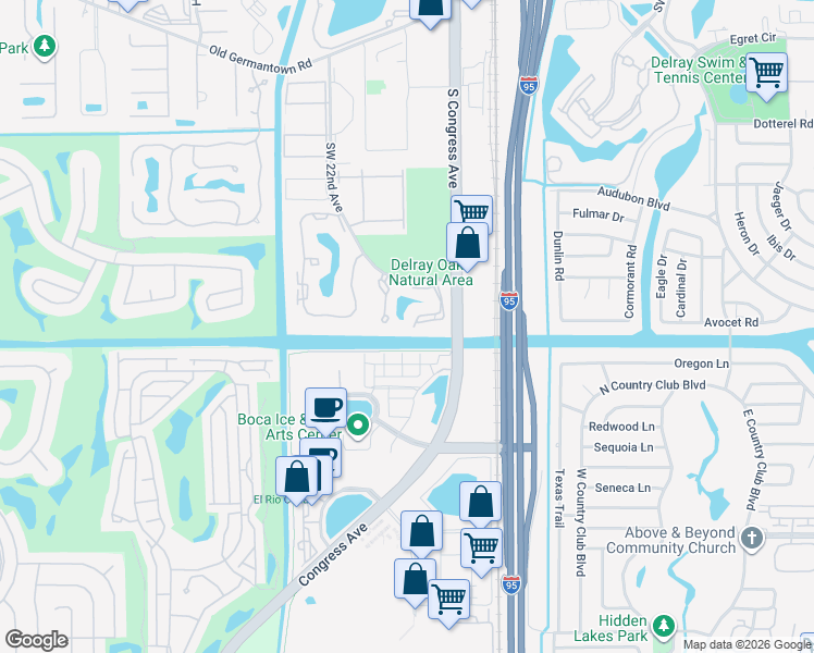 map of restaurants, bars, coffee shops, grocery stores, and more near 3114 Southwest 20th Terrace in Delray Beach