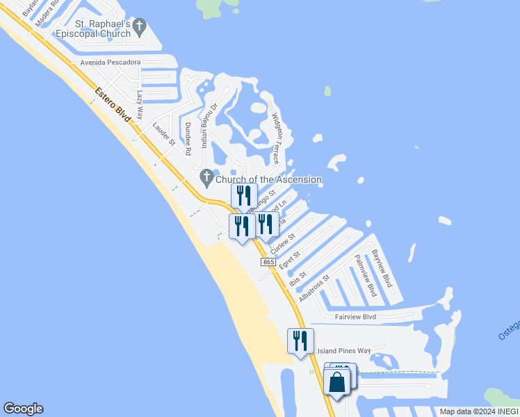 map of restaurants, bars, coffee shops, grocery stores, and more near 148 Flamingo Street in Fort Myers Beach