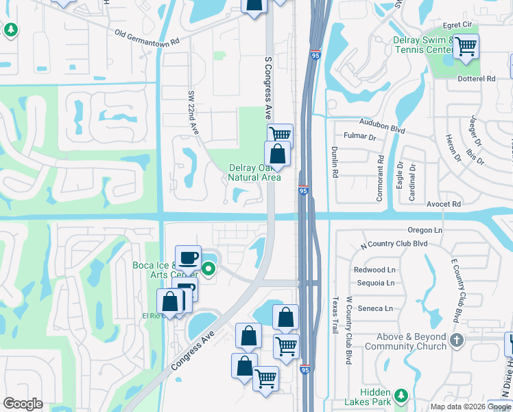 map of restaurants, bars, coffee shops, grocery stores, and more near 3015 Southwest 20th Terrace in Delray Beach