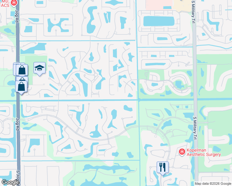 map of restaurants, bars, coffee shops, grocery stores, and more near 5722 Willow Creek Lane in Delray Beach
